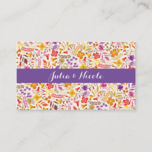 Purple Orange Boho Wildflower Foliage Wedding Place Card