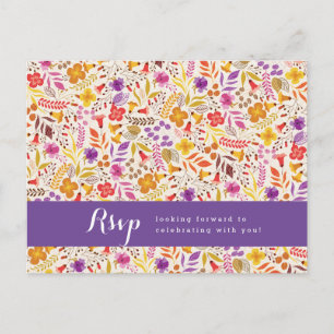 Purple Orange Boho Wildflower Foliage Wedding Postcard