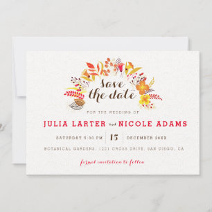 Purple Orange Boho Wildflower Foliage Wedding Save The Date