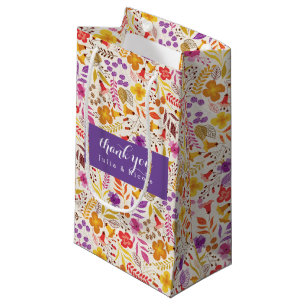 Purple Orange Boho Wildflower Foliage Wedding Small Gift Bag