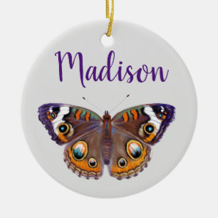 Purple & Orange Buckeye Butterfly Painting Ceramic Ornament