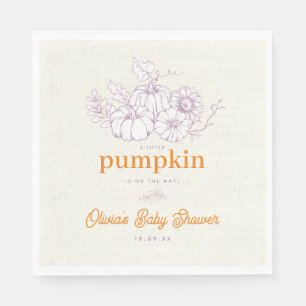 Purple Orange Burlap Little Pumpkin Baby Shower Napkin
