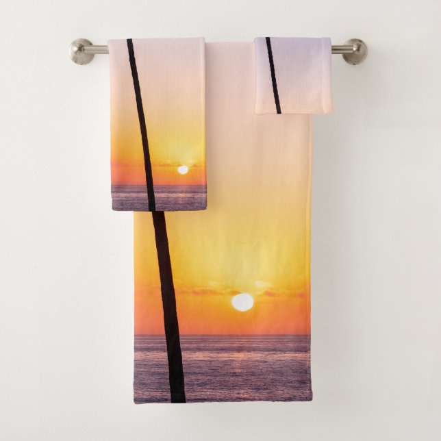 Purple Orange California Palm Tree Beach Sunset Bath Towel Set (Insitu)