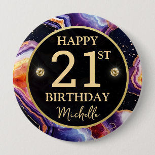 Purple Orange Celestial Agate Birthday Badge 4 Inch Round Button