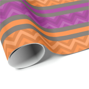 Purple & orange chevron stripes pattern wrapping paper