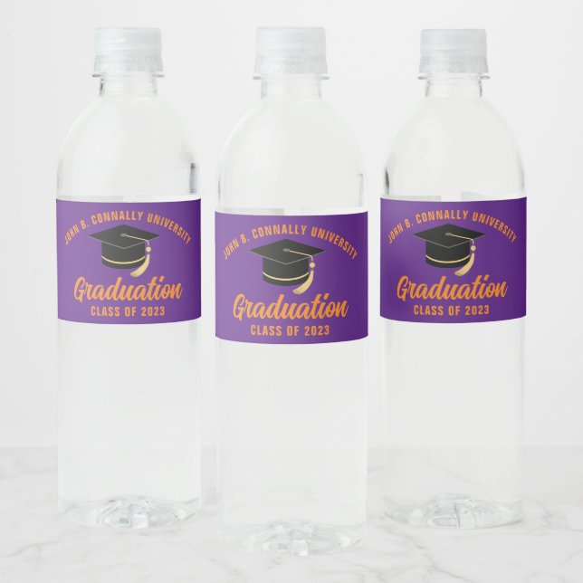 Purple Orange Custom School Graduation Party Water Bottle Label (Bottles)