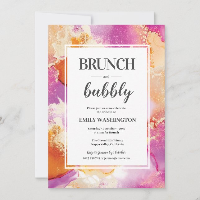 Purple, orange et or Brunch & Bubbly Invitation (Devant)