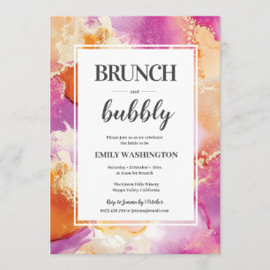 Purple, orange et or Brunch & Bubbly Invitation