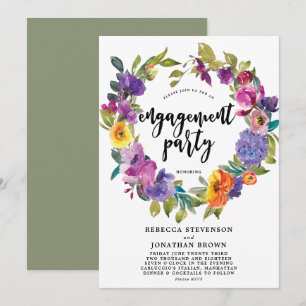 purple orange floral engagement party invitation