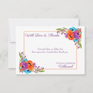 Purple Orange Floral Watercolor Thank You Photo Card