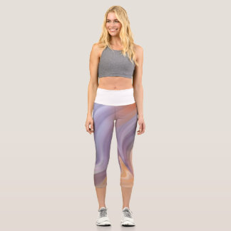 purple orange fluid art print Capri leggings 