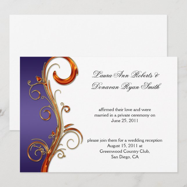Purple Orange & Gold Ornate Swirls Invitation (Front/Back)