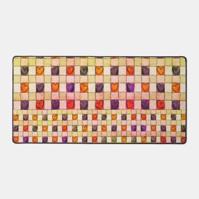 Purple orange green heart gingham Desk Mat (Front)