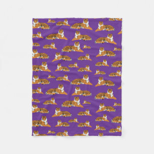 Purple Orange Jungle Tiger Animal Pattern  Fleece Blanket