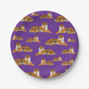 Purple Orange Jungle Tiger Animal Pattern Paper Plate