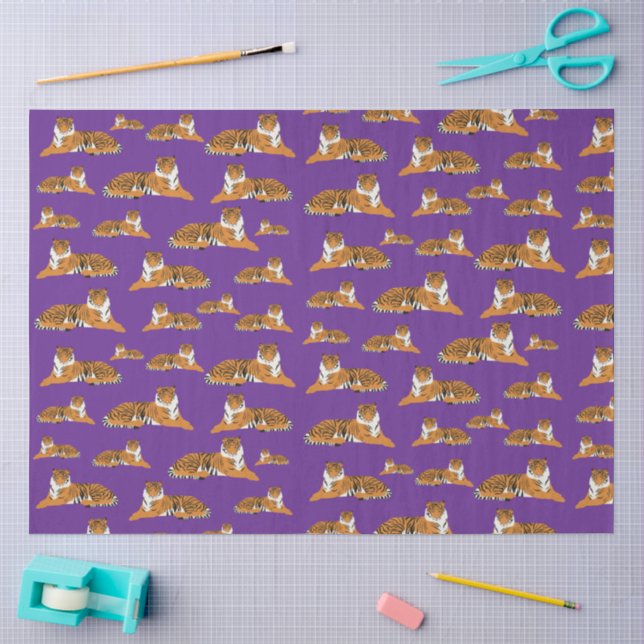 Purple Orange Jungle Tiger Animal Pattern Tissue Paper (Craft)