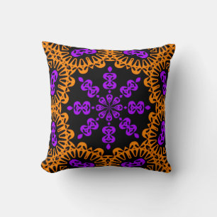 Purple Orange Kaleidoscope Abstract Throw Pillow