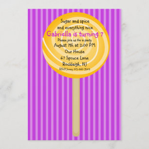 Purple & Orange Lollipop Girls Birthday Invitation
