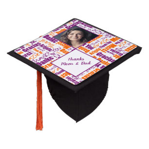 Purple Orange Multilingual Thank You Custom Photo Graduation Cap Topper