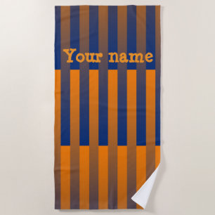 Purple Orange Personalize Striped Pattern Beach Towel