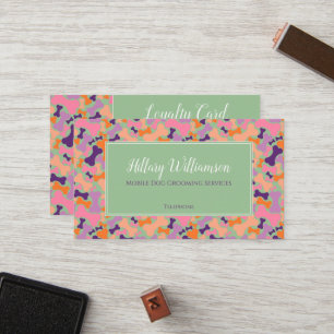 Purple Orange Pink dog bone pet grooming service  Loyalty Card