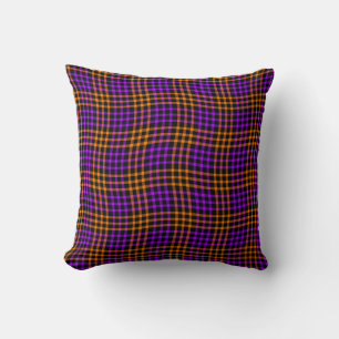 Purple Orange Plaid Checker Seamless Pattern Throw Pillow