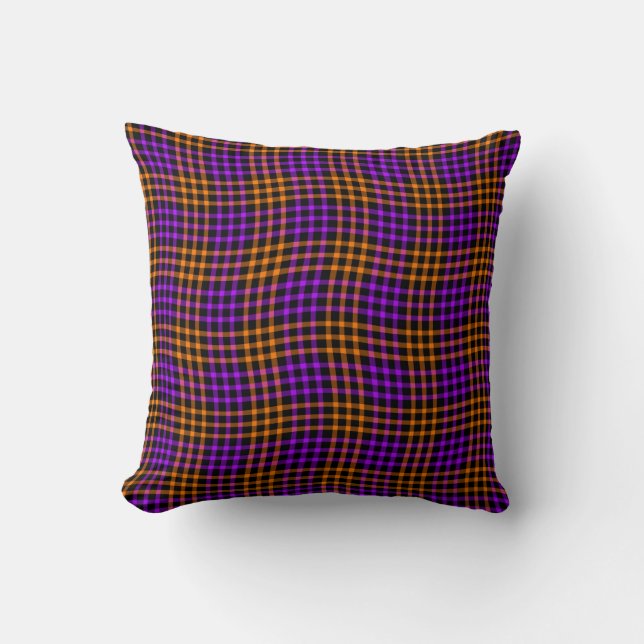 Purple Orange Plaid Checker Seamless Pattern Throw Pillow (Front)