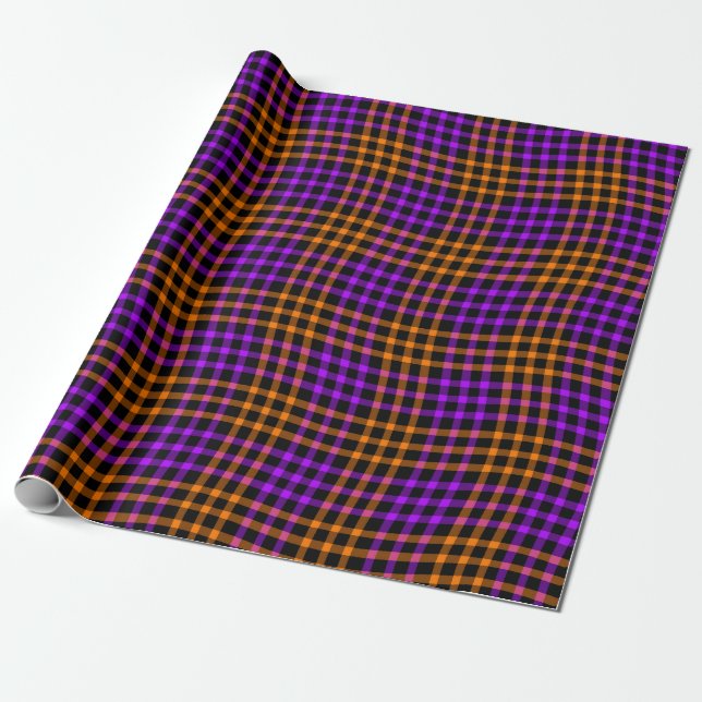 Purple Orange Plaid Chequered Seamless Pattern Wrapping Paper (Unrolled)