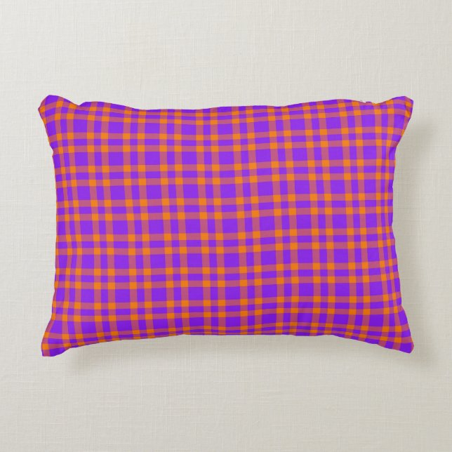 Purple Orange Plaid Pattern Accent Pillow (Front)
