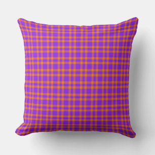 Purple Orange Plaid Pattern Throw Pillow