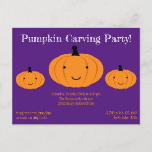 Purple Orange Pumpkin Halloween Party Invitation Postcard
