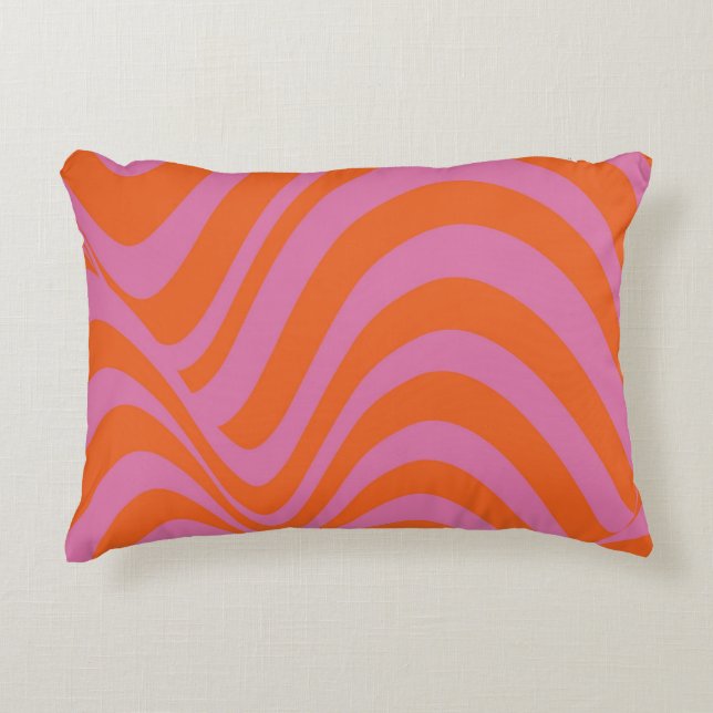 Purple Orange Retro Liquid Groovy Stripe Pattern Accent Pillow (Front)