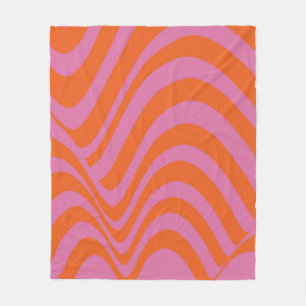 Purple Orange Retro Liquid Groovy Stripe Pattern Fleece Blanket