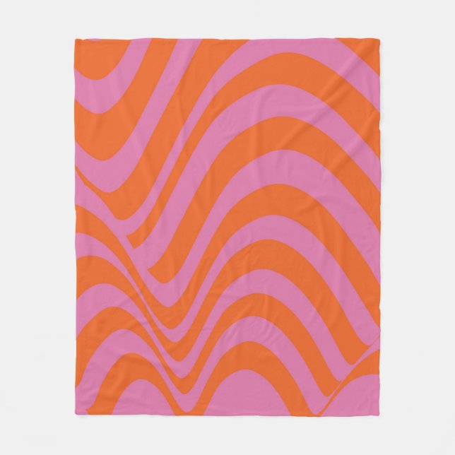 Purple Orange Retro Liquid Groovy Stripe Pattern Fleece Blanket (Front)
