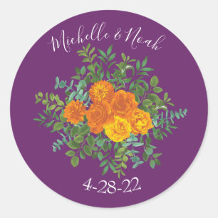 Purple Orange Rose Wedding Spring Classic Round Sticker