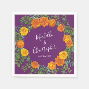 Purple Orange Rose Wedding Spring Napkin