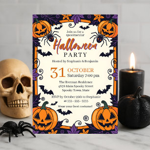 Purple Orange Spooky Pumpkin Halloween Party Invitation
