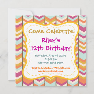 Purple Orange Stripes Birthday Party Invitations