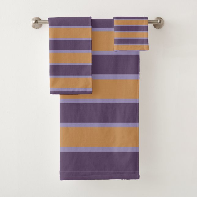 Purple Orange Stripes Pattern Bath Towel Set (Insitu)