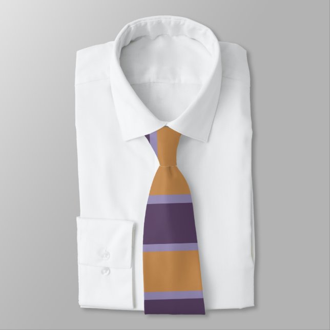 Purple Orange Stripes Pattern Tie (Tied)