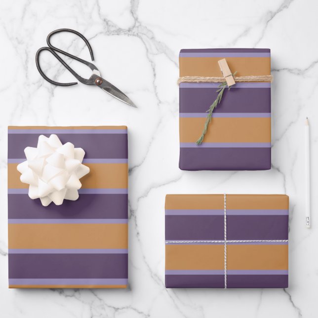 Purple Orange Stripes Pattern Wrapping Paper Sheet (Front)