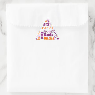 Purple / Orange Thank You Multilingual Word Cloud Triangle Sticker