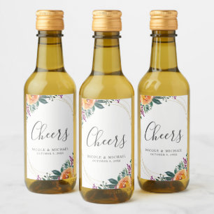Purple Orange Watercolor Floral Wedding Mini Wine Label