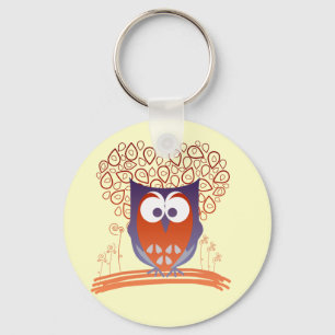Purple Orange Whimsical Cute Owl Keychain