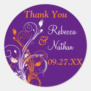 Purple Orange White Floral 1.5" Wedding Sticker 5