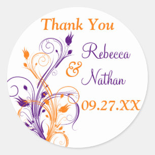 Purple Orange White Floral 1.5" Wedding Sticker 6
