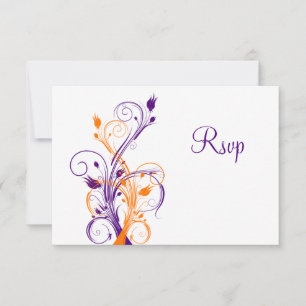 Purple Orange White Floral Wedding Reply Card