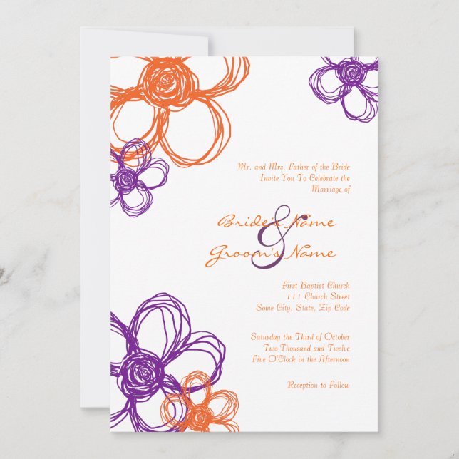 Purple & Orange Wild Flowers 5x7 Invitation (Front)