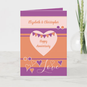 Purple orange with hearts and bunting anniversary  card