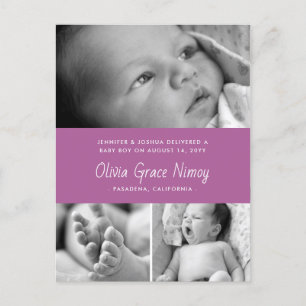 Purple Orchid Birth Announcement Baby Photo Postcard